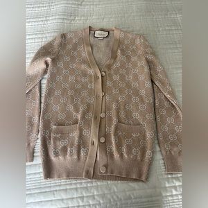 GUCCI LAMÉ GG JACQUARD CARDIGAN. SIZE XS